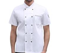 FNKDOR Mens Professional Chef Jacket Short Sleeve Chef Executive Classic Chef Coat Unisex Modern Fit WhiteBlack Grey Available with Cloth Covered Buttons Printed Top Sizes XS to 4XL(A4-White,XL)