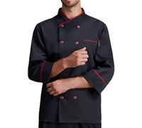 FNKDOR Mens Professional Chef Jacket Short Sleeve Chef Executive Classic Chef Coat Unisex Modern Fit WhiteBlack Grey Available with Cloth Covered Buttons Printed Top Sizes XS to 4XL(A2-Black,XL)