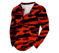 FNKDOR Men's T-Shirt Printed Camouflage Plus Size S-6XL Long Sleeve Oversized T Shirt Men Classic Tshirt Tie Dye T Shirt Men Button Down Pullover Tactical Shirt(A1 Red,6XL)