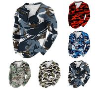 FNKDOR Men's T-Shirt Printed Camouflage Plus Size S-6XL Long Sleeve Oversized T Shirt Men Classic Tshirt Tie Dye T Shirt Men Button Down Pullover Tactical Shirt(A1 Black,3XL)