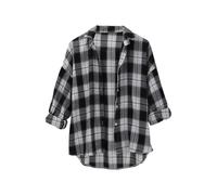 FNKDOR Plaid Button Down Shirt Women| Women's Long Sleeve Button Down Flannel Checked Shirts Ladies Classic Check Blouses Basic Loose Lightweight Boyfriend Blouse Top