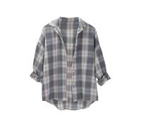 FNKDOR Plaid Button Down Shirt Women| Women's Long Sleeve Button Down Flannel Checked Shirts Ladies Classic Check Blouses Basic Loose Lightweight Boyfriend Blouse Top (Sky Blue, M)