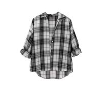 FNKDOR Plaid Button Down Shirt Women| Women's Long Sleeve Button Down Flannel Checked Shirts Ladies Classic Check Blouses Basic Loose Lightweight Boyfriend Blouse Top (Light Ashy, M)