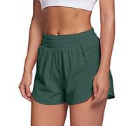 FNKDOR Running Shorts Womens Solid Colour Workout Elastic Waist Yoga Pants Athletic Sports Pants for Women Seamless Boy Shorts Underwear Wide Leg Shorts Fitted Style Shorts(C Army Green,M)