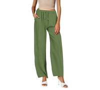 FNKDOR Straight Leg Trousers for Women Petite Solid Color Drawstring Tracksuit Bottoms Women Full Length Work Trousers Plain Lightweight Comfy Stretchy Pants with Pockets (A2-Green, L)