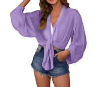FNKDOR Summer Cardigans for Women UK Sheer Shrug Tie Front Shrug Long Sleeve Lightweight Chiffon Cardigans Kimono Beach Cover Up Open Front Cropped Bolero Cardigan Shawl Wrap Flowy Tops