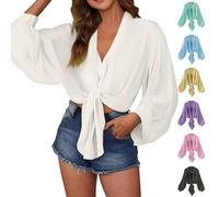 FNKDOR Summer Cardigans for Women UK Sheer Shrug Tie Front Shrug Long Sleeve Lightweight Chiffon Cardigans Kimono Beach Cover Up Open Front Cropped Bolero Cardigan Shawl Wrap Flowy Tops (White, XXL)