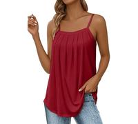 FNKDOR Summer Tops for Women UK Camisole Vest Top with Adjustable Spaghetti Straps Lounge Pleated Sleeveless Tank Ladies Solid Longline Vest Tops To Hide Belly for Women Size 14 16 18 20 (Red, XXL)