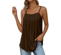 FNKDOR Summer Tops for Women UK Camisole Vest Top with Adjustable Spaghetti Straps Lounge Pleated Sleeveless Tank Ladies Solid Longline Vest Tops To Hide Belly for Women Size 14 16 18 20 (Brown, XL)