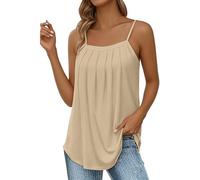 FNKDOR Summer Tops for Women UK Camisole Vest Top with Adjustable Spaghetti Straps Lounge Pleated Sleeveless Tank Ladies Solid Longline Vest Tops To Hide Belly for Women Size 14 16 18 20 (Beige, M)