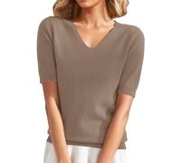 FNKDOR t Shirts for Women UK Short Sleeve Knitted Sweater Soft Smooth Knit Pullover Tops Plain Chunky Cable Crew Neck Jumpers Classic Versatile Work T Shirt Blouse Knitwear Ladies v Neck Tops