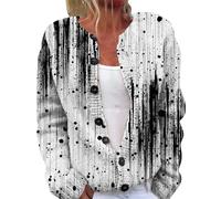 FNKDOR Ugly Button Down Cardigans for Women | Women's Plus Size Ribbed Cuffs Knit Cropped Cardigan Ladies Long Sleeve Crew Neck Sweaters Art Floral Print Autumn Winter Lightweight Jackets (Grey, M)