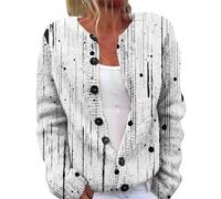 FNKDOR Ugly Button Down Cardigans for Women | Women's Plus Size Ribbed Cuffs Knit Cropped Cardigan Ladies Long Sleeve Crew Neck Sweaters Art Floral Print Autumn Winter Lightweight Jackets (White, M)