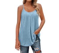 FNKDOR Vest for Women UK Summer Vest Tops Adjustable Spaghetti Straps Ladies Pleated Tank Tops Sleeveless Mesh Hollow Out White Tops for Women UK Blouse Womens Tops Size 16(Blue,L)