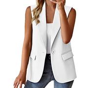FNKDOR Waistcoat Women Long Sleeveless Cardigan for Women UK Women's Waistcoats Blazer Ladies Office Fully Lined One Button Top Jacket Vest with Pocket(White,XXL)