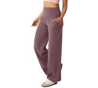 FNKDOR Wide Leg Yoga Pants for Women UK Petite High Waisted Sweatpants Work Gym Running Straight Tracksuit Bottoms Lounge Tummy Control Ladies Joggers Bottoms with Pockets (Purple, XL)