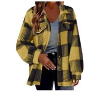FNKDOR Winter Jackets for Women UK 2024 Winter Warm Fuzzy Plaid Lamb Wool Jackets Ladies Autumn Button Down Long Sleeve Coats Sweater Fleece Jacket Women Plus Size S-5XL(Yellow,3XL)
