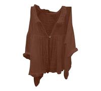 FNKDOR Women Linen Shirt Solid Color Button Cardigan Elegant Summer Long Sleeve Tunic Tops Comfortable Breathable Cotton Linen Casual Lightweight Muslin Blouse Going Out Pullover (A2-Brown, XXXL)