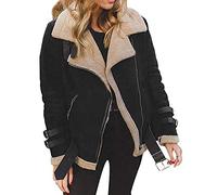 FNKDOR Women Long Sleeve Faux Fur Fleece Coat Outwear Ladies Lapel Biker Motor Aviator Jacket Coat