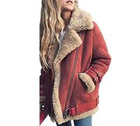 FNKDOR Women Long Sleeve Faux Fur Fleece Coat Outwear Ladies Lapel Biker Motor Aviator Jacket Coat