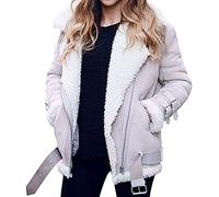 FNKDOR Women Long Sleeve Faux Fur Fleece Coat Outwear Ladies Lapel Biker Motor Aviator Jacket Coat