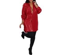 FNKDOR Women Sparkly Shirt Dresses Long Sleeve Sequin Mini Glitter Dresses Long Sleeved Bouquet Evening Gown Formal Dresses Cocktail Club Dresses