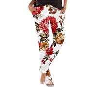 FNKDOR Women Summer Harem Trousers - Slip On Boho Beach Lightweight Comfortable Loose Pants with Pockets - Long Yoga Pants (C-AG, L)(E1 Watermelon Red, M)