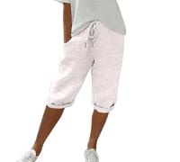 FNKDOR Women's 3/4 Shorts for Women UK Ladies Loose Drawstring Casual Pants Solid Color High Waist Straight Shorts with Pockets Yoga Sports Active Shorts Linen Beach Trousers(B Pink,3XL)