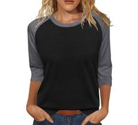 FNKDOR Womens 3/4 Sleeve T-Shirts Color Block Pullover Elegant Summer Autumn Daily Basic Sweatshirts Ladies Crew Neck Tunic Tops Casual Blouses Solid Color Basic Tees (Black, M)