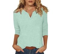 FNKDOR Womens 3/4 Sleeve Tops Casual Summer Plain V Neck Tee Shirts Loose fit Three Quarter Length Sleeve Blouse for Women UK Comfy Plain Tshirts Fashion Basic Everyday Wear (A1-Mint Green, L)