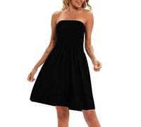 FNKDOR Women's Boob Tube Dress Smocked Tiered Maxi Dress A-Line Off Shoulder Strapless Flowy Dress Bust Bandeau Plain Beach Summer Dress Ladies Vest Top Sheering Dress(A Black,XL)