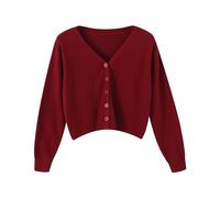 FNKDOR Women's Cardigans 3/4 Sleeve Cropped Chunky Knit Cardigan Ladies V Neck Fall Vintage Cover Up Buttons Down Spring Autumn Bolero Shrug with Four Buttons Pockets(A4 Red,XL)