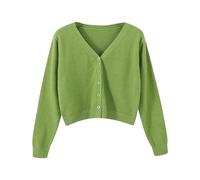 FNKDOR Women's Cardigans 3/4 Sleeve Cropped Chunky Knit Cardigan Ladies V Neck Fall Vintage Cover Up Buttons Down Spring Autumn Bolero Shrug with Four Buttons Pockets(A4 Green,XS)