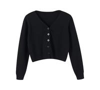 FNKDOR Women's Cardigans 3/4 Sleeve Cropped Chunky Knit Cardigan Ladies V Neck Fall Vintage Cover Up Buttons Down Spring Autumn Bolero Shrug with Four Buttons Pockets(A4 Black,M)