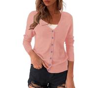 FNKDOR Women's Cardigans Everyday Long Sleeve Button Down Fall Top Ladies V Neck Loose Chunky Aran Cable Knit Sweater Knitted Cardigan Women Autumn Grandad Cardigan(A1 Pink,S)