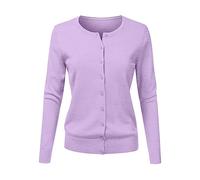 FNKDOR Women's Cardigans Ladies Spring Autumn Solid Button Down Long Sleeve Cardigans for Women UK Classic Crew Neck Knitted Cardigan Women Plus Size Sweater Outwaer