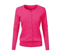 FNKDOR Women's Cardigans Ladies Spring Autumn Solid Button Down Long Sleeve Cardigans for Women UK Classic Crew Neck Knitted Cardigan Women Plus Size Sweater Outwaer(A1 Hot Pink,3XL)