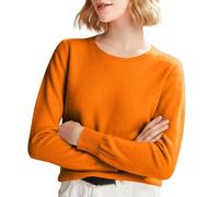 FNKDOR Women's Cashmere Jumpers Crew Neck Oversized Merino Wool Jumper Knitted Smart Jumpers for Women UK Ladies Long Sleeve Autumn Winter Warm Loose Sweater Fashion Pullover(Orange,S)