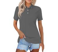 FNKDOR Women's Casual Polo Shirt Short Sleeve Button Down Poloshirt Collar Classic Solid Colors Office Shirts Leisure Golf Polos Lightweight Tennis Shirt Summer Basic Tee Top (Grey, XXXL)