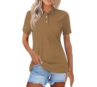 FNKDOR Women's Casual Polo Shirt Short Sleeve Button Down Poloshirt Collar Classic Solid Colors Office Shirts Leisure Golf Polos Lightweight Tennis Shirt Summer Basic Tee Top (Coffee, XXXL)