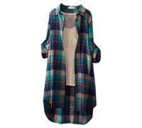 FNKDOR Womens Checked Cardigan Shirts Long Sleeve Shirt Oversized Buffalo Plaid Blouses Plus Size S-5XL Lightweight Loose Fashion Classic Collar Button Down Blouses Tops Plaid Shirt (Blue, XXXL)