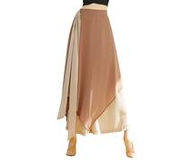 FNKDOR Women's Dance Training Pants Classical Dance Costumes Trousers Wide Legged Pants Gymnastics Practice Exercises Lace Up Lrregular Hem Bottom Loose Performance Lounge Culottes(Boot Cut,Khaki)