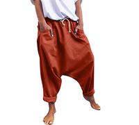 FNKDOR Womens Drop Crotch Harem Trousers Hop Joggers Laddin Style Casual Boho Beach Yoga Lightweight Trousers Baggy Wide Leg Pants Crotch Sweatpants with Pocket (A2-Orange, L)