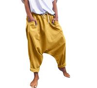 FNKDOR Womens Drop Crotch Harem Trousers Hop Joggers Laddin Style Casual Boho Beach Yoga Lightweight Trousers Baggy Wide Leg Pants Crotch Sweatpants with Pocket (A2-Yellow, XXL)
