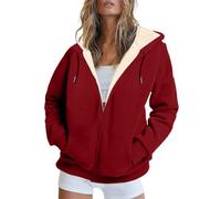 FNKDOR Women's Fleece Jackets Plus Size Full Zip Hooded Jacket for Women UK Winter Warm Solid Long Sleeve Teddy Fleece Hoodies Cardigan Slim Trench Coats Soft Outwear with Pocket(A2-Wine,5XL)