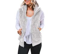 FNKDOR Women's Gilets Teddy Fleece Gilet for Women UK Body Warmer Lightweight Gilets Winter Warm Jacket Cozy Sleeveless Vest Ladies Solid Color Stand Collar Zip Waistcoat with Pockets(A2 Grey,3XL)
