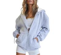 FNKDOR Women's Hoodies for Women UK Zip Up Hoodie Drawstring Oversized Y2K Ladies Spring Autumn Winter Full Zipper Jacket Plain Sweatshirt with Hooded Black Hoodie Women(A1 Grey,L)