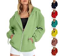 FNKDOR Women's Hoodies for Women UK Zip Up Hoodie Drawstring Oversized Y2K Ladies Spring Autumn Winter Full Zipper Jacket Plain Sweatshirt with Hooded Black Hoodie Women(A7 Green,M)