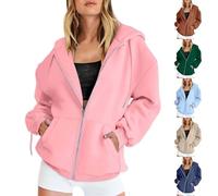 FNKDOR Women's Hoodies for Women UK Zip Up Hoodie Drawstring Oversized Y2K Ladies Spring Autumn Winter Full Zipper Jacket Plain Sweatshirt with Hooded Black Hoodie Women(A6 Pink,XXL)