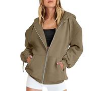 FNKDOR Women's Hoodies for Women UK Zip Up Hoodie Drawstring Oversized Y2K Ladies Spring Autumn Winter Full Zipper Jacket Plain Sweatshirt with Hooded Black Hoodie Women(A5 Khaki,3XL)